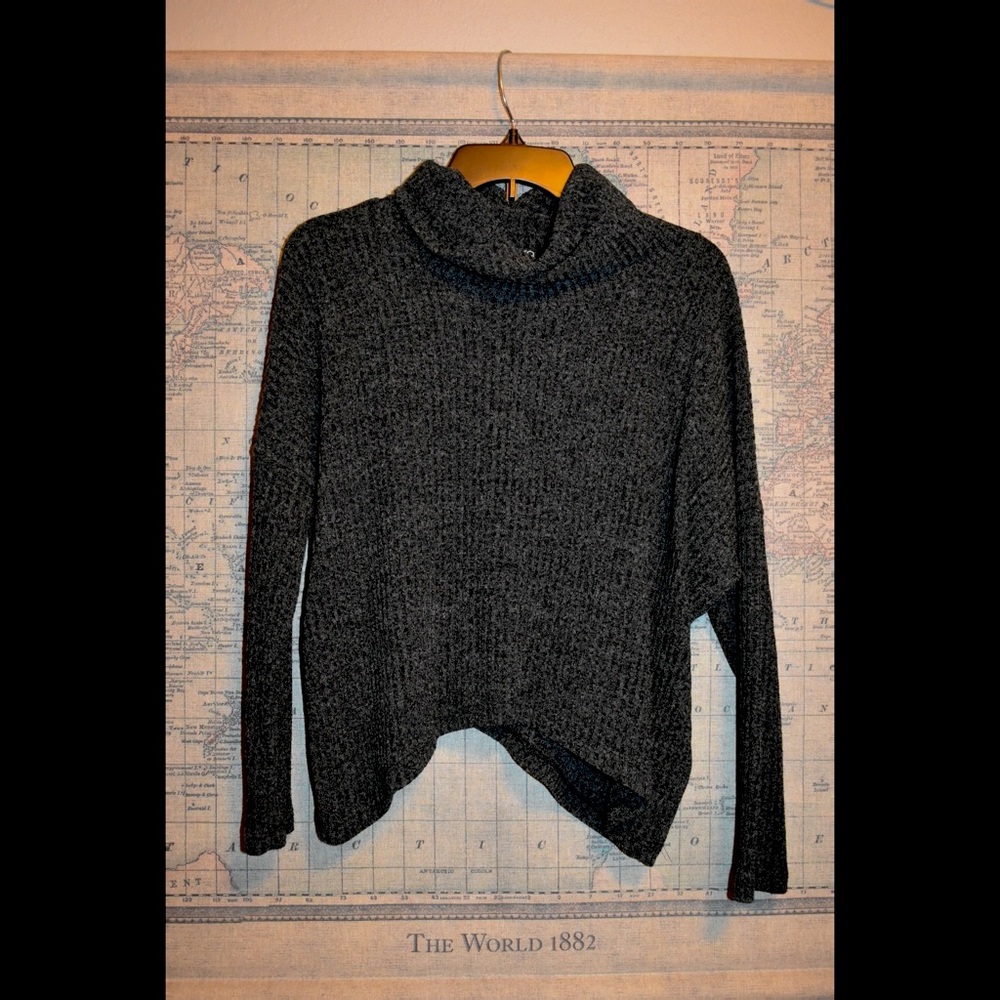 Ribbed Knit Floppy Neck Sweater